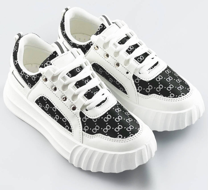 Bílo-černé dámské sportovní boty s ozdobným vzorem (LA811)