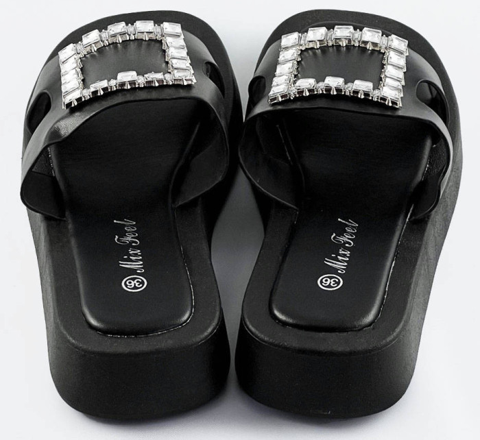 Černé dámské pantofle se zirkony (CM-50)