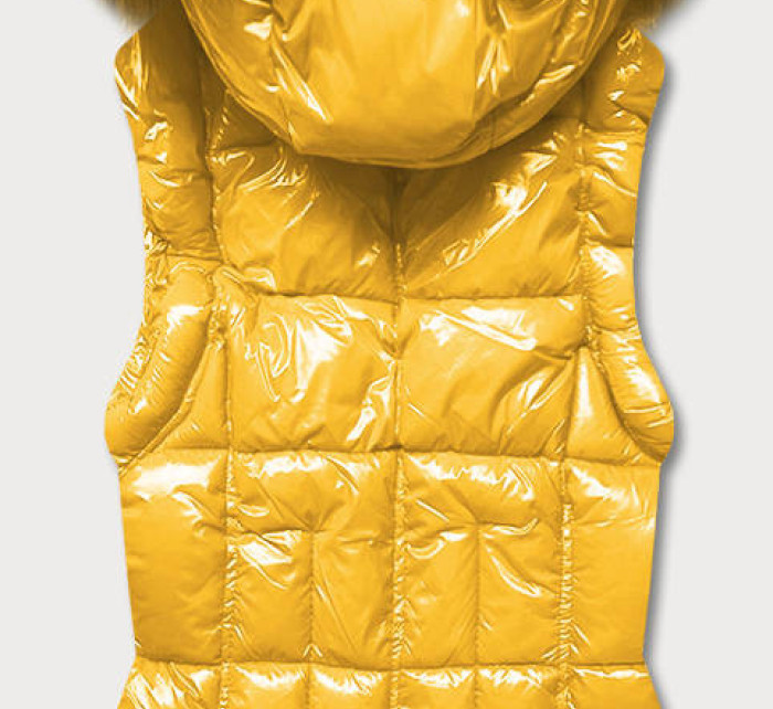 Žlutá lakovaná dámská vesta s kožešinou (DK027-86)