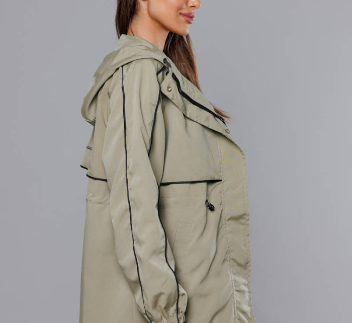 Tenká dámská bunda v olivové barvě s podšívkou (B8119-48)