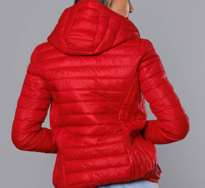 Červená dámská prošívaná bunda s kapucí (B0123-4)