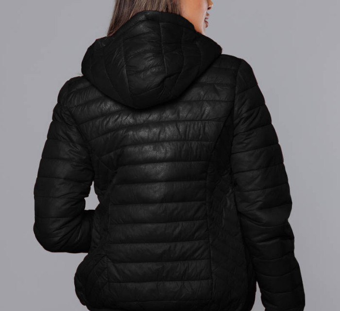 Černá prošívaná dámská bunda s kapucí (B0124-1)