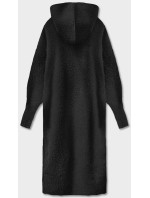 Dlouhý černý vlněný přehoz přes oblečení typu alpaka s kapucí (M105)