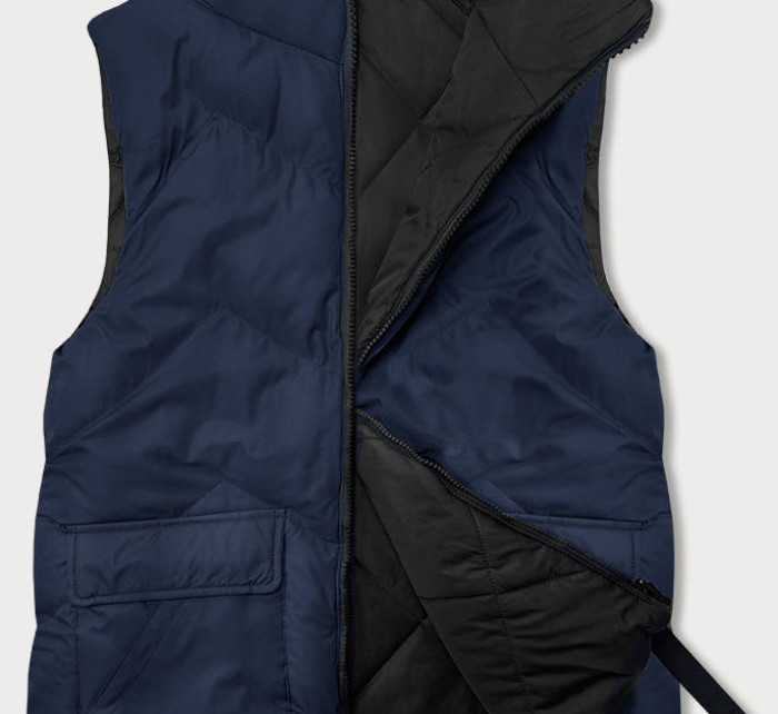 Tmavě modrá oboustranná dámská péřová vesta (5M3179-215)