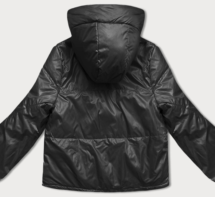 Krátká černá dámská bunda s kapucí (B8216-1)