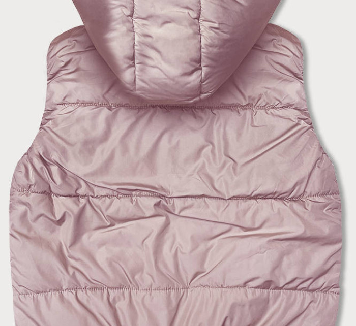 Růžová krátká péřová dámská vesta s kapucí (16M9091-51)