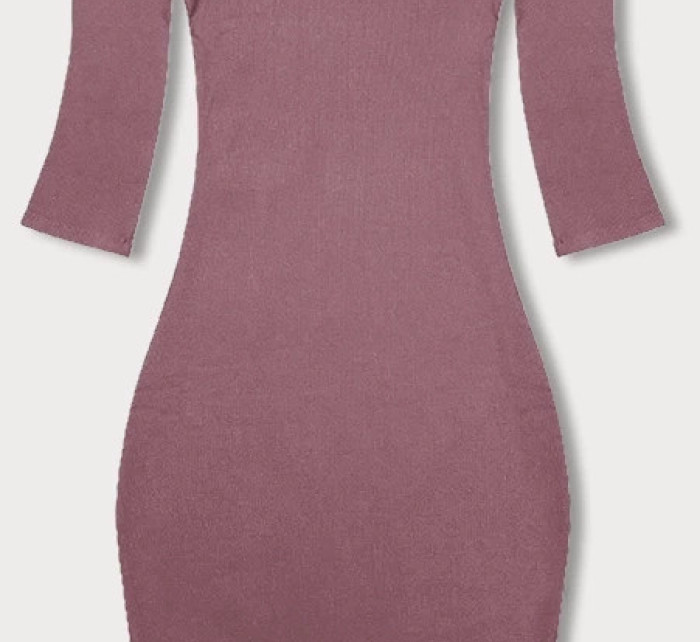 Vypasované žebrované dámské šaty ve špinavě růžové barvě (5579-35)