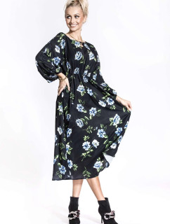 Černo/světle modré dámské květované kimonové šaty s kulatým výstřihem Ann Gissy (XY202116)