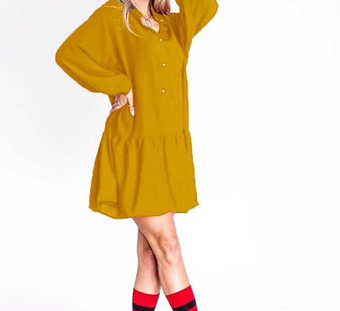 Dámské šaty v hořčicové barvě s netopýřími rukávy Ann Gissy (XY202118)