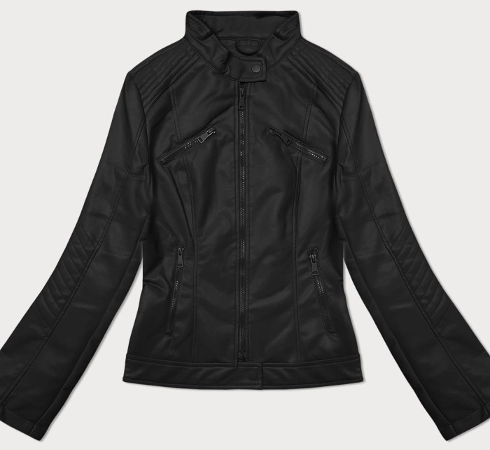 Černá dámská bunda z ekologické kůže se stojáčkem J Style (11Z8131)