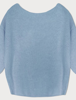 Světle modrý volný svetr s mašlí na zádech (759ART)