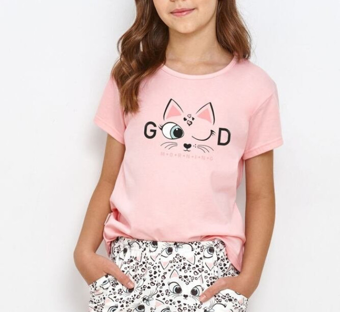 Dívčí pyžamo pro starší Lexi růžové s kočkou