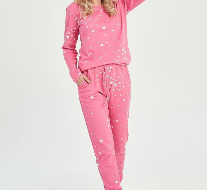 Dámské zateplené pyžamo Erika růžové s hvězdičkami