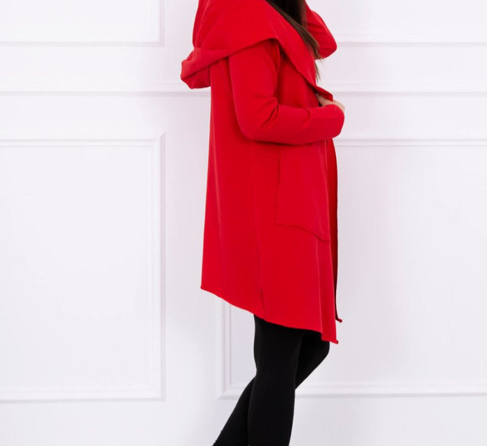 Volná bunda s kapucí v červené barvě