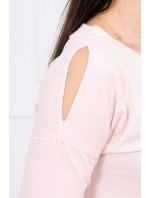 Šaty s grafikou a 3D hráškovou mašlí pudrově růžové