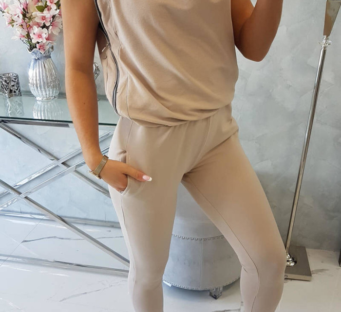 Kalhoty/oblek s nápisem selfie beige