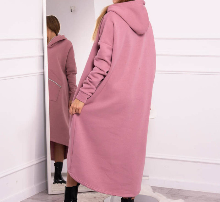 Zateplené šaty s kapucí tmavě růžové