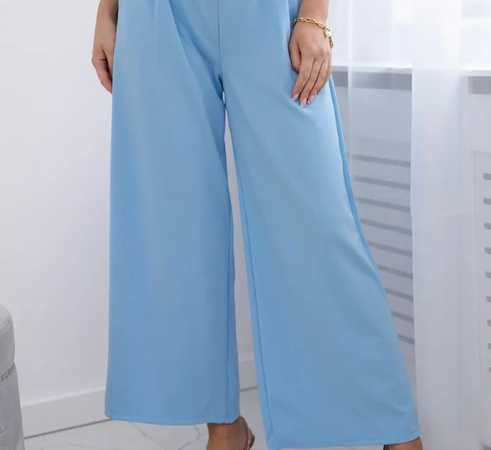 Viskózové kalhoty s širokými nohavicemi modrý