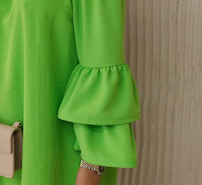 Španělské šaty s volánky na rukávu jasně zelená