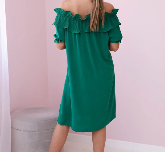 Španělské šaty s ozdobným volánem zelený