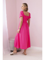 Volánkové šaty se zavazováním u výstřihu růžový