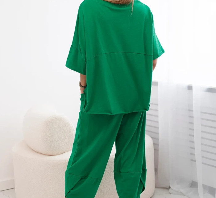 Bavlněný komplet halenka + kalhoty zelený