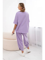 Bavlněný komplet halenka + kalhoty světle fialová