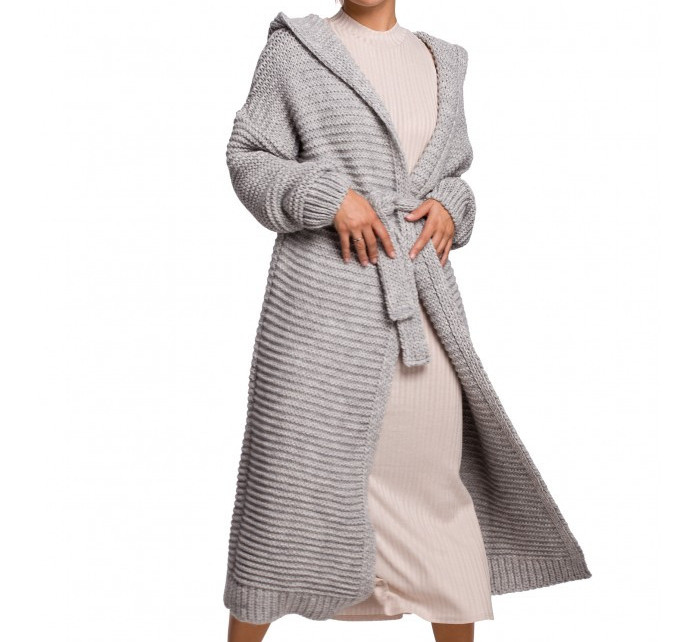 BK054 Dlouhý svetr s kapucí - šedý