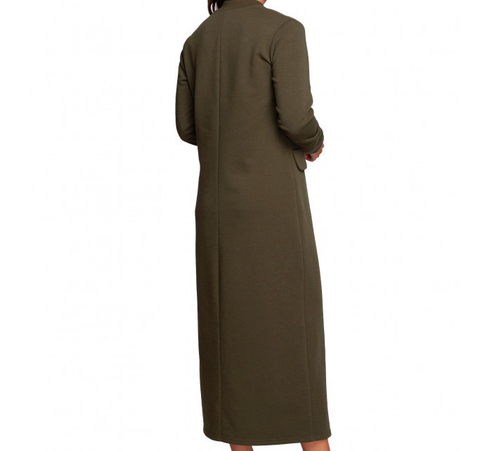 B242 Maxi šaty s ozdobnými klopami vpředu - olivové