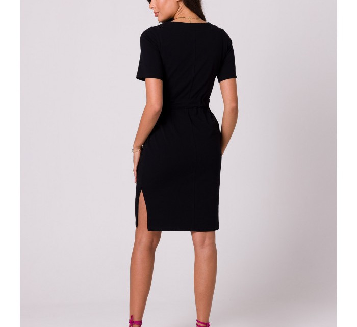 B263 Bavlněné šaty s kapsami - černé