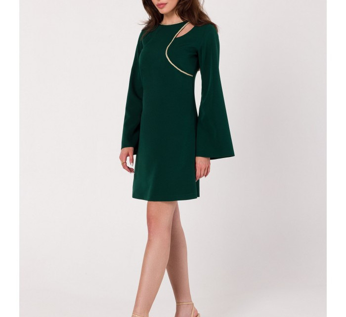 K181 Mini šaty s děleným výstřihem - lahvově zelené