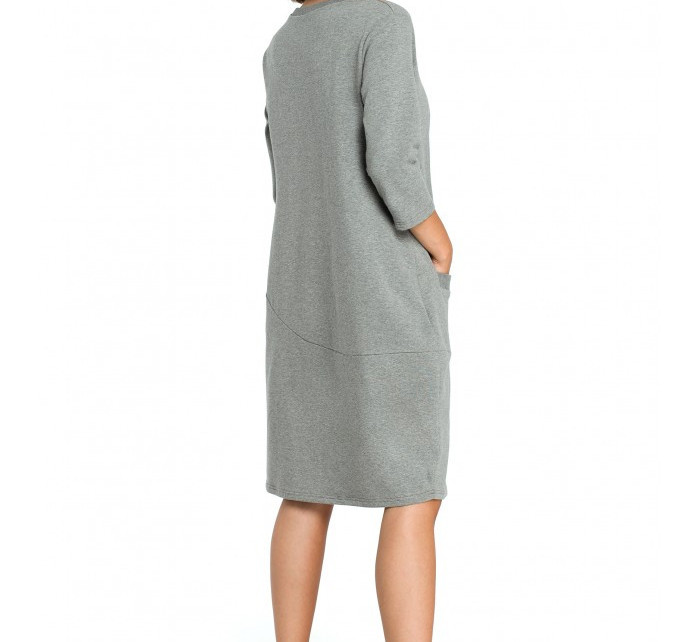B083 Oversized šaty s přední kapsou - šedé