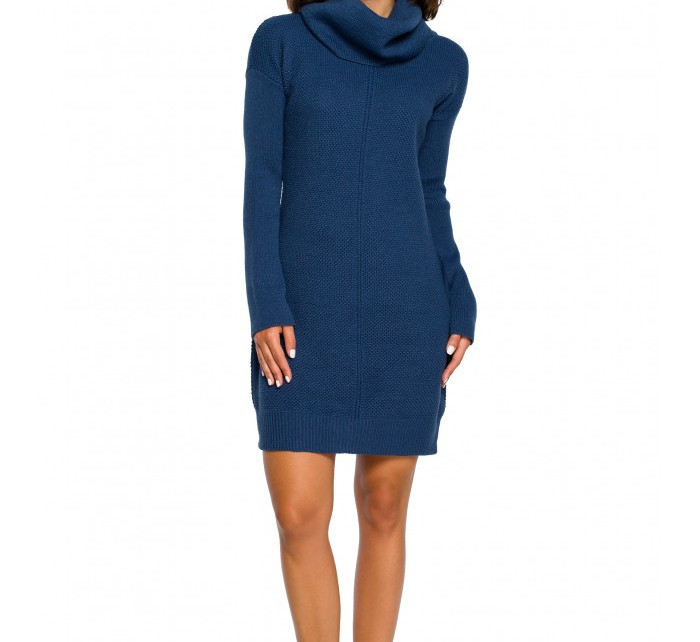 BK010 Pletené svetrové šaty s vysokým výstřihem - béžové
