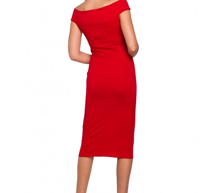 K001 Pletené šaty na ramena - červené