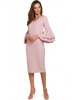 K002 Plášťové šaty s volánkovými rukávy - krémově růžové
