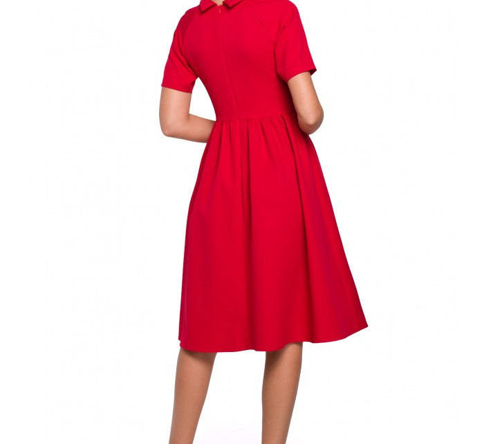 K028 Šaty s ohrnutým výstřihem - červené