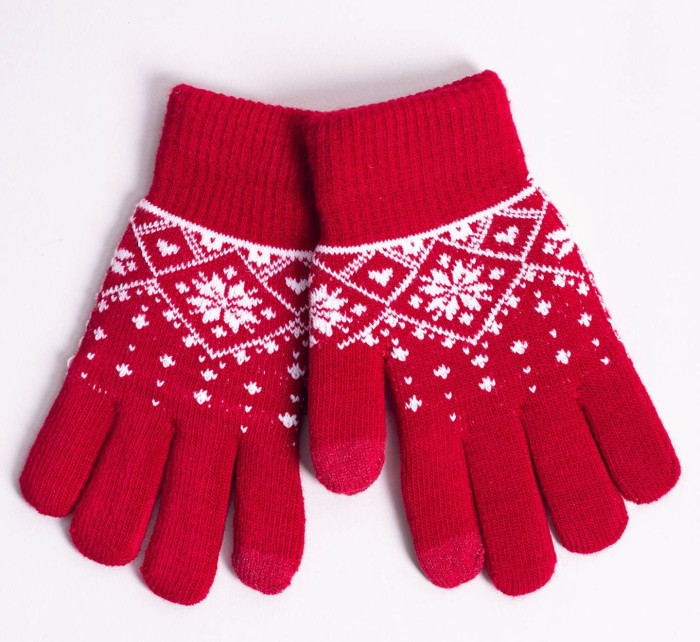 Yoclub Dívčí pětiprsté rukavice s dotykovým displejem RED-0019G-AA5C-003 Red