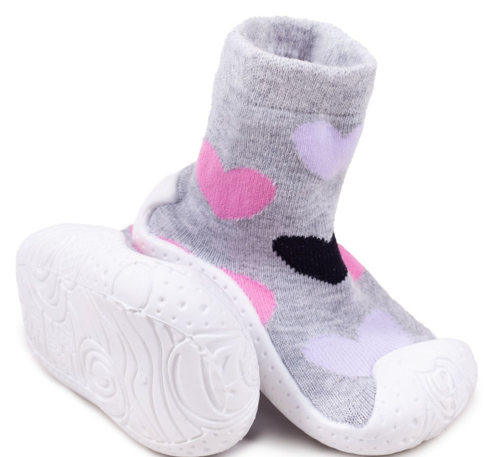 Yoclub Dětské dívčí protiskluzové ponožky s gumovou podrážkou Grey
