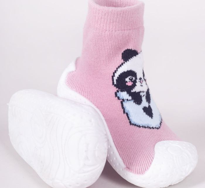 Yoclub Dětské dívčí protiskluzové ponožky s gumovou podrážkou P2 Pink